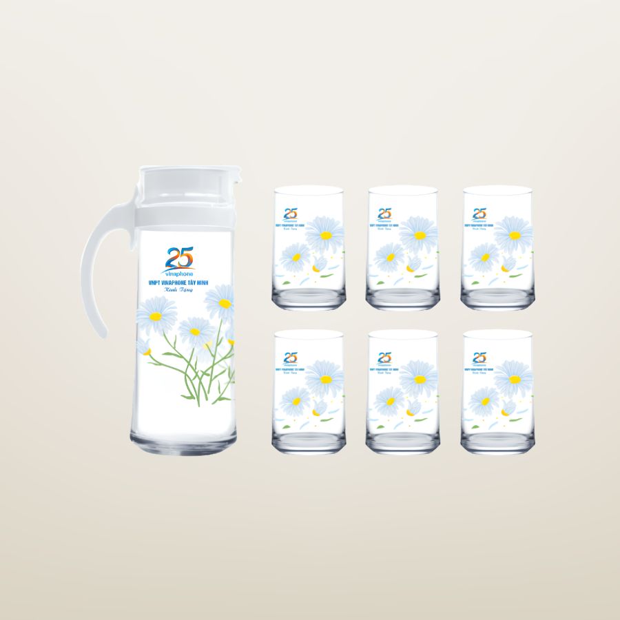 Bộ Bình Ly Thủy Tinh In Logo 02 | Quà Tặng Kỷ Niệm Thành Lập